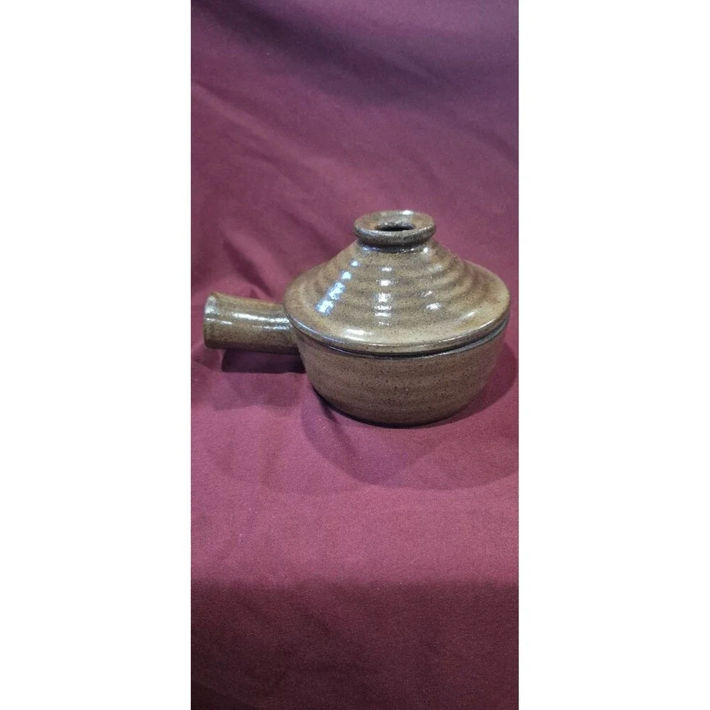 VTG Stone Wave Microwave Cooker Ceramic Stoneware Bowl Pot Lid & Handle Brown